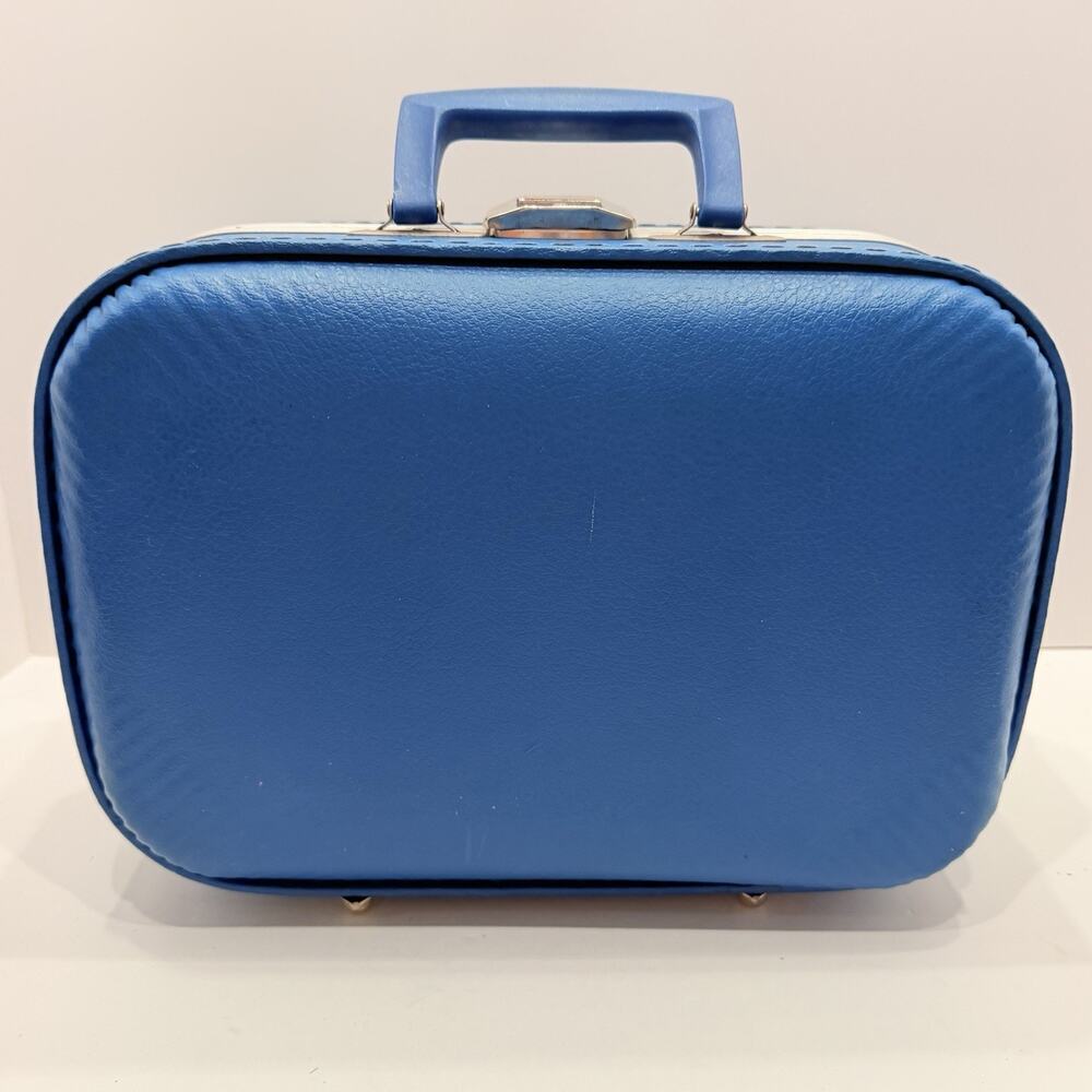 Vintage Small Blue Kids (Boy Train) "I'm Going to Grandma's" Hard Sided Suitcase - Picture 5 of 12
